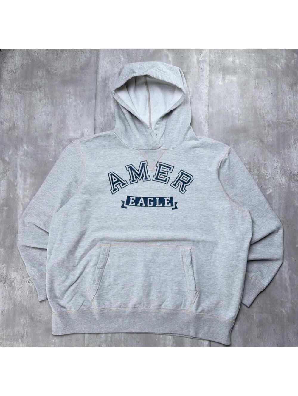 Y2K Grey American Eagle Grunge Distressed Skater Baggy Hoodie